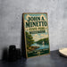 A vintage-style sign for John A. Minetto State Park in Connecticut, featuring a scenic landscape with a lake, trees, and a sailboat.