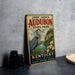 A vintage-style sign for John James Audubon State Park in Kentucky, featuring a large blue heron and a scenic landscape.