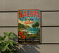 A vintage-style sign for the Kalapa State Recreation Area in Hawaii, featuring a tropical landscape with palm trees, flowers, and the ocean.