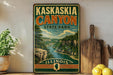 A vintage-style sign for Kaskasia Canyon State Park in Illinois, featuring a scenic illustration of the canyon landscape.