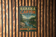 A vintage-style metal sign for Kaskasia Canyon State Park in Illinois, featuring a scenic illustration of the canyon landscape.