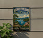 A vintage-style metal sign for Keowee-Toxaway State Park, featuring a scenic landscape with a lake, mountains, and a sailboat.