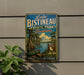 A vintage-style metal sign for Lake Bistineau State Park in Louisiana, featuring a scenic illustration of a bay with a boat and lush vegetation.
