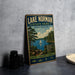 A vintage-style metal sign for Lake Norman State Park in North Carolina, featuring a scenic illustration of a lake, trees, and a sailboat.