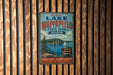 A vintage metal sign for Wappapello State Park in Missouri, featuring a scenic image of the lake and surrounding landscape.