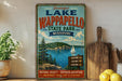 A vintage-style metal sign advertising Wippespelco State Park in Missouri, featuring a scenic image of the lake and surrounding landscape.