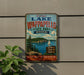 A vintage metal sign for Wappapello State Park in Missouri, featuring a scenic image of the lake and surrounding landscape.
