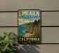 A vintage-style metal sign for Limerick State Park in California, featuring a scenic coastal landscape with a waterfall and mountains.