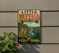 A vintage-style sign for Little Buffalo State Park in Pennsylvania, featuring a scenic landscape with a river, cliffs, and pine trees.