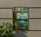 A vintage metal sign for the Lowell State Recreation Site, featuring a scenic landscape with a mountain, lake, and forest.