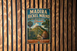A vintage metal sign for Madira Bickel Mound, a state archaeological site in Florida, featuring a tropical landscape with palm trees, a hill, and a pottery vase.