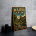 A vintage-style metal sign for Malibu Creek State Park, featuring a scenic illustration of the park's natural beauty and wildlife.