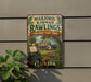 A vintage-style metal sign for Marjorie Kinnan Rawlings Historic State Park in Florida, featuring a typewriter and palm trees.