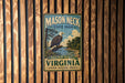A vintage-style metal sign for Mason Neck State Park in Virginia, featuring an eagle perched on a tree branch and the text "Mason Neck State Park" prominently displayed.