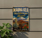 A vintage metal sign for Mauna Kea State Recreation Area in Hawaii, featuring a mountain landscape with a pine tree and other tropical plants.