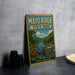 A vintage-style metal sign for Mayo River State Park in North Carolina, featuring a scenic illustration of the river and surrounding landscape.