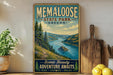 A vintage-style poster advertising Memalose State Park in Oregon, featuring a scenic mountain landscape with a river and pine trees.