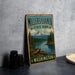 A vintage-style metal sign for Millersville State Park in Washington, featuring a scenic landscape with a mountain, pine trees, and a lake.