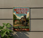 A vintage-style sign for the Missouri Mines State Historic Site, featuring an illustration of a mining operation with a wooden building and a crane.