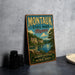 A vintage-style metal sign for Montauk State Park in Missouri, featuring a scenic landscape with a lake and mountains.