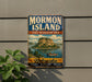 A vintage-style metal sign for Mormon Island, the State Recreation Area in Nebraska, featuring a scenic illustration of a lake and mountains.