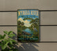 A vintage-style sign for the Myakka River State Park in Florida, featuring a lush tropical landscape with a large alligator and a bird.