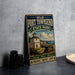 a vintage-style metal sign for Fort Townsend State Park in Washington, with a picture of a cannon and a building, along with the text "Old Fort Townsend State Park Washington" and "History, Nature, Adventure".