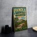 A vintage-style metal sign for Panola Mountain State Park in Georgia, featuring a scenic illustration of the park's landscape.