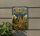 A vintage-style metal sign for Peshtin Pinnacles State Park in Washington, featuring a scenic mountain landscape.