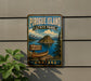 A vintage-style sign for Pirogue Island State Park in Montana, featuring a scenic illustration of the island and its surrounding landscape.