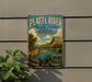 A vintage-style metal sign for Plateau River State Park in Nebraska, featuring a scenic landscape with a bird and a river.