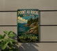 A vintage-style metal sign for Pointauroche State Park, featuring a scenic landscape with mountains, trees, and a body of water.