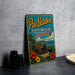A vintage-style sign for Pu'uh Ualakaa State Wayside, Hawaii, featuring a tropical landscape with palm trees, flowers, and a sign for Pu'uh Ualakaa State Wayside.
