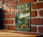 A vintage metal sign for Quail Hollow State Park in Ohio, featuring a scenic illustration of a forest and a lake.