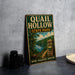A vintage-style metal sign for Quail Hollow State Park in Ohio, featuring a scenic illustration of a forest and a lake.