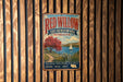 A vintage metal sign for the Red Willow State Recreation Area in Nebraska, featuring a scenic landscape with a sailboat on a lake.