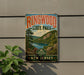 A vintage-style sign for Ringwood State Park in New Jersey, featuring a scenic landscape with a lake and mountains.