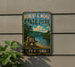 A vintage-style metal sign for Robert G. Wehle State Park, featuring a scenic landscape with pine trees, a lake, and mountains.