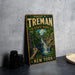 A vintage-style metal sign for Robert H. Treman State Park in New York, featuring a scenic image of a waterfall surrounded by lush greenery.