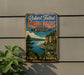 A vintage-style metal sign for Robert Talbot State Park in Missouri, featuring a scenic landscape with a lake, mountains, and trees.
