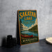 A vintage-style metal sign for Sakatah Lake State Park in Minnesota, featuring a scenic illustration of a lake, canoe, and trees.