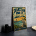 A vintage-style metal sign for Sebastian Inlet State Park in Florida, featuring a pelican and a beach scene.