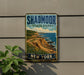 A vintage-style metal sign for Shadd Moor State Park in New York, featuring a scenic coastal landscape with cliffs and the ocean.