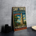 A vintage-style metal sign for Shot Tower Historical State Park in Virginia, featuring a tower and a rural landscape.