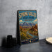 A vintage-style sign for Spring Valley State Park, Nevada, featuring a scenic landscape with mountains, a river, and desert vegetation.