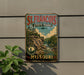 A vintage-style metal sign for St. Francis State Park in Missouri, featuring a scenic landscape with a river and forest.