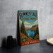 A vintage-style metal sign for Summer Lake State Park in New Mexico, featuring a scenic landscape with a lake, mountains, and a sailboat.