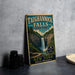 A vintage-style sign for Taughannock Falls State Park, featuring a scenic illustration of the waterfall surrounded by lush greenery.