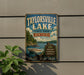 A vintage-style metal sign for Taylorville Lake State Park in Kentucky, featuring a scenic image of a lake and boats.