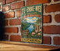 A vintage-style metal sign for Tu-Endie-Wei State Park in West Virginia, featuring a scenic landscape with a river and mountains.
